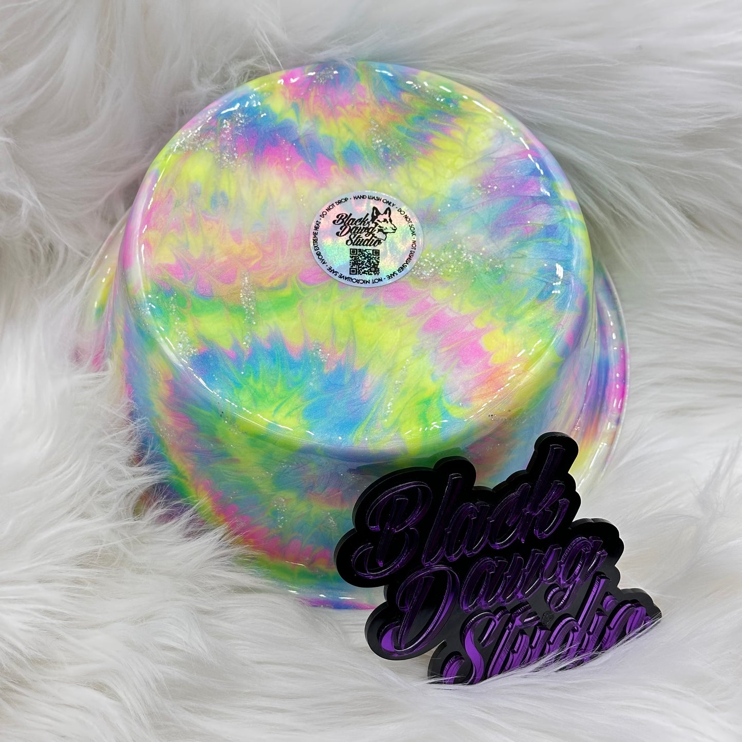8-inch Dog Bowl - Pearlescent Neon Tie Dye - Epoxy Tumbler for Dogs