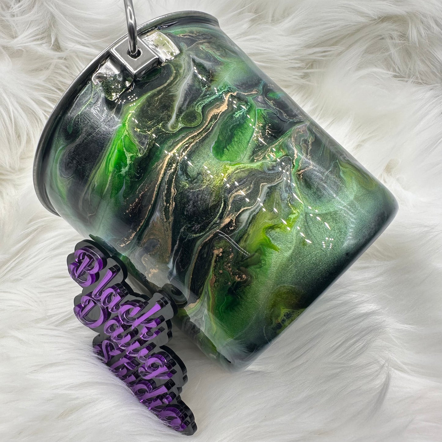2qt Water Bucket Pail | Whisper Technique in Chameleon Color Shifting Shades of Green | Epoxy Tumbler for Dogs