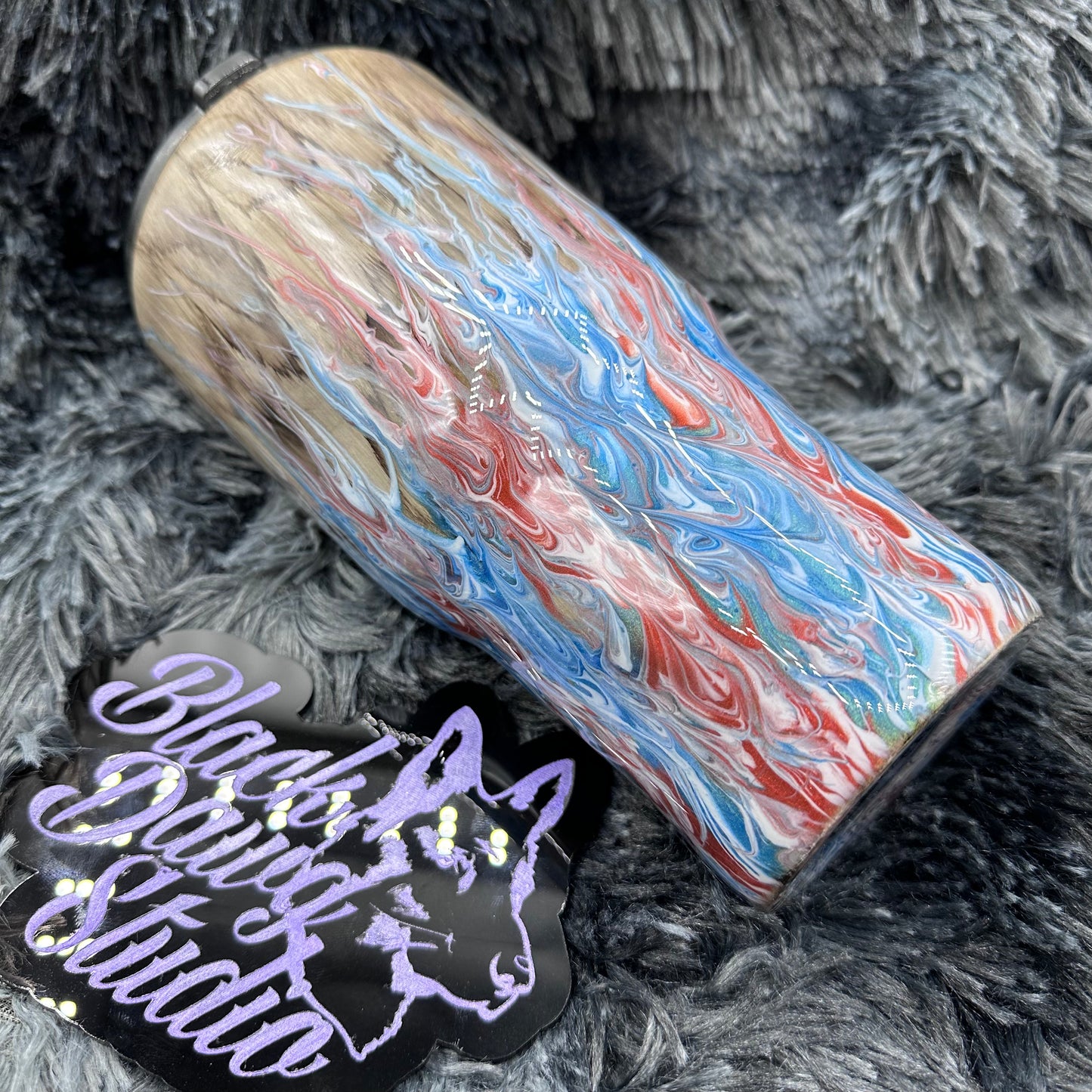 RTS 30oz Twist Tumbler Weathered Wood Grain with Red White and Blue Flame Pull | Glow in the Dark