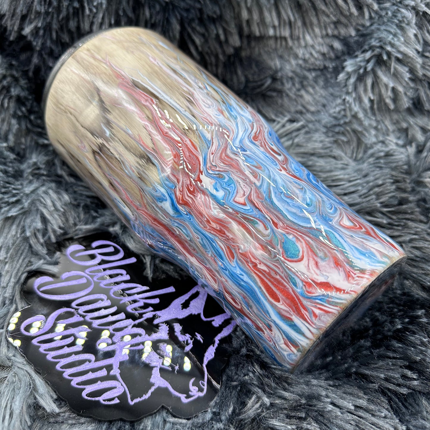 RTS 30oz Twist Tumbler Weathered Wood Grain with Red White and Blue Flame Pull | Glow in the Dark