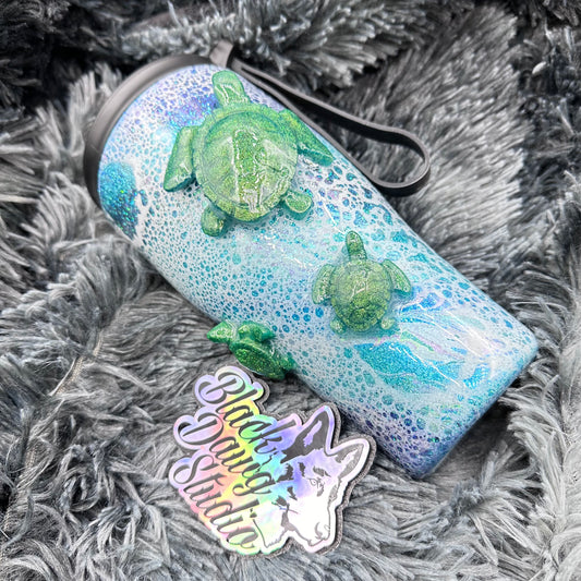 RTS 30oz Modern Curve Duo Tumbler Glitter Hydro Dip Power Wash with 3D Sea Turtles