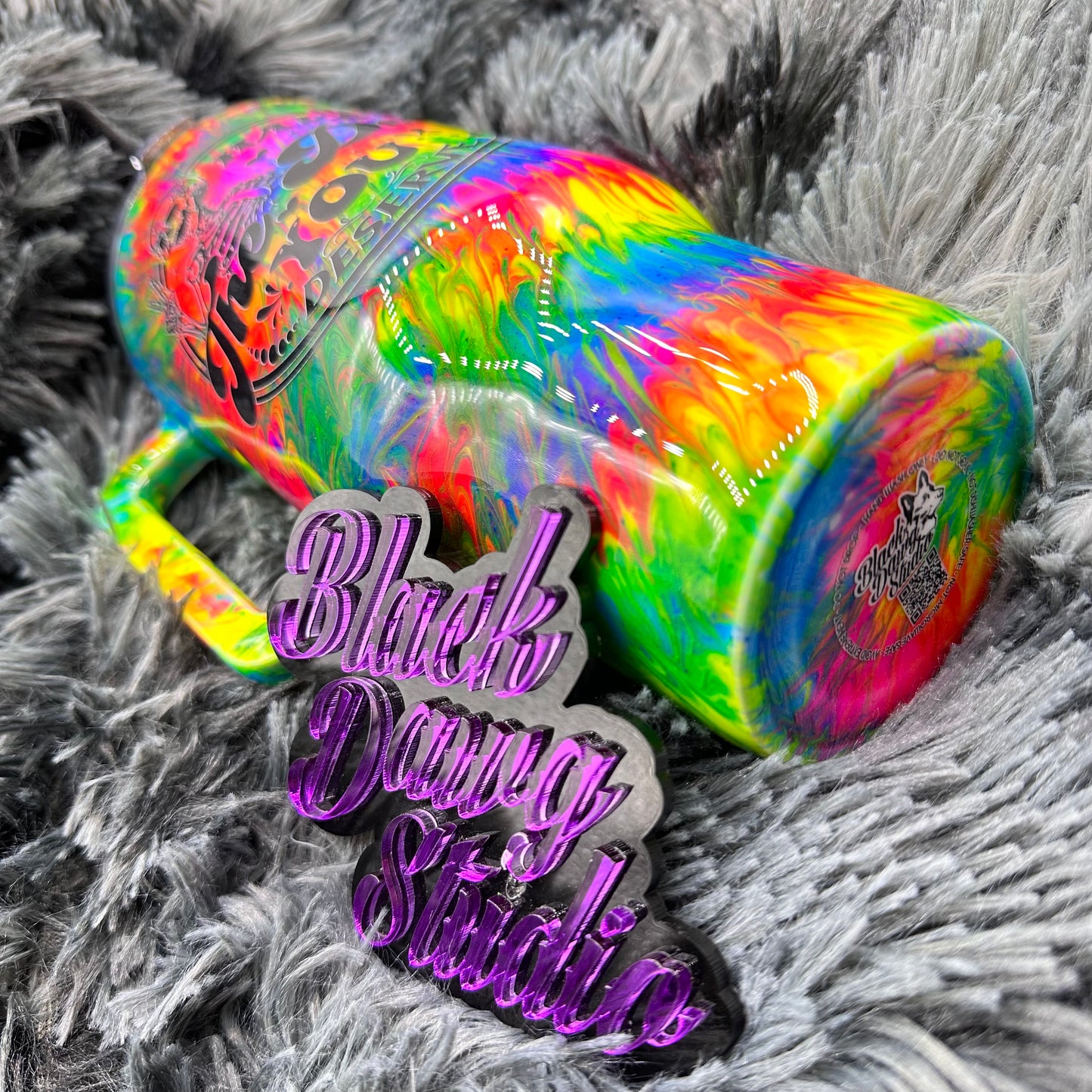 RTS 32oz Handled Tumbler | Neon Tie Dye | Glow in the Dark | Have the Day You Deserve decal