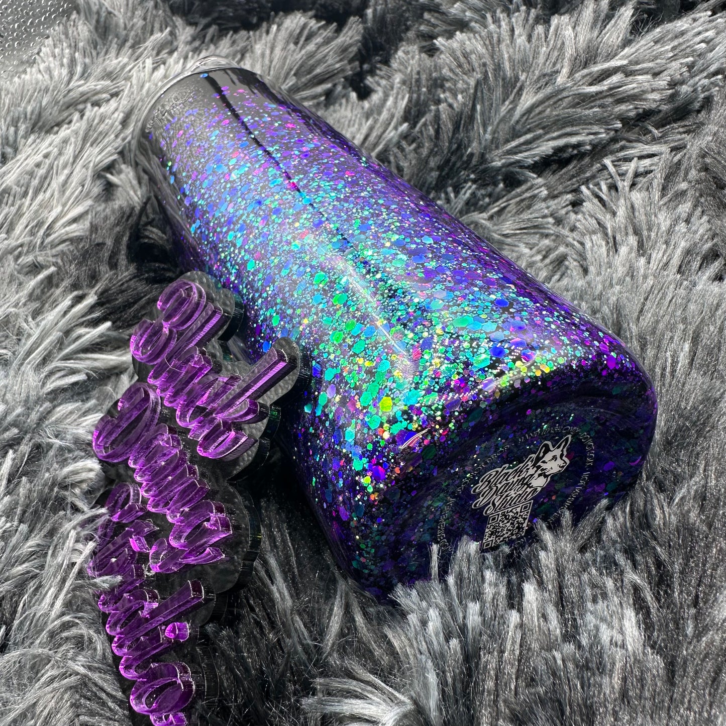 RTS 20oz Skinny Straight Tumbler | Chunky Glitter to Black Ombré | Color Shifting