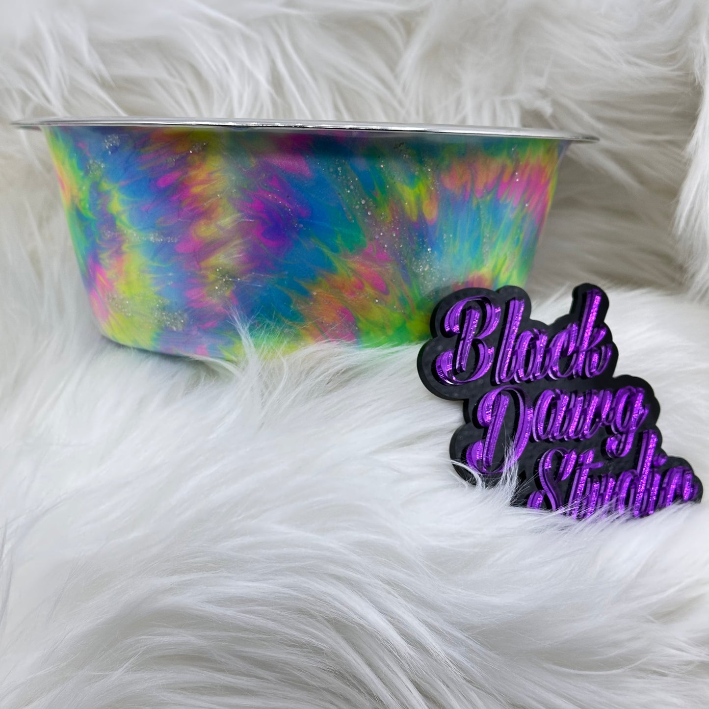 8-inch Dog Bowl - Pearlescent Neon Tie Dye - Epoxy Tumbler for Dogs