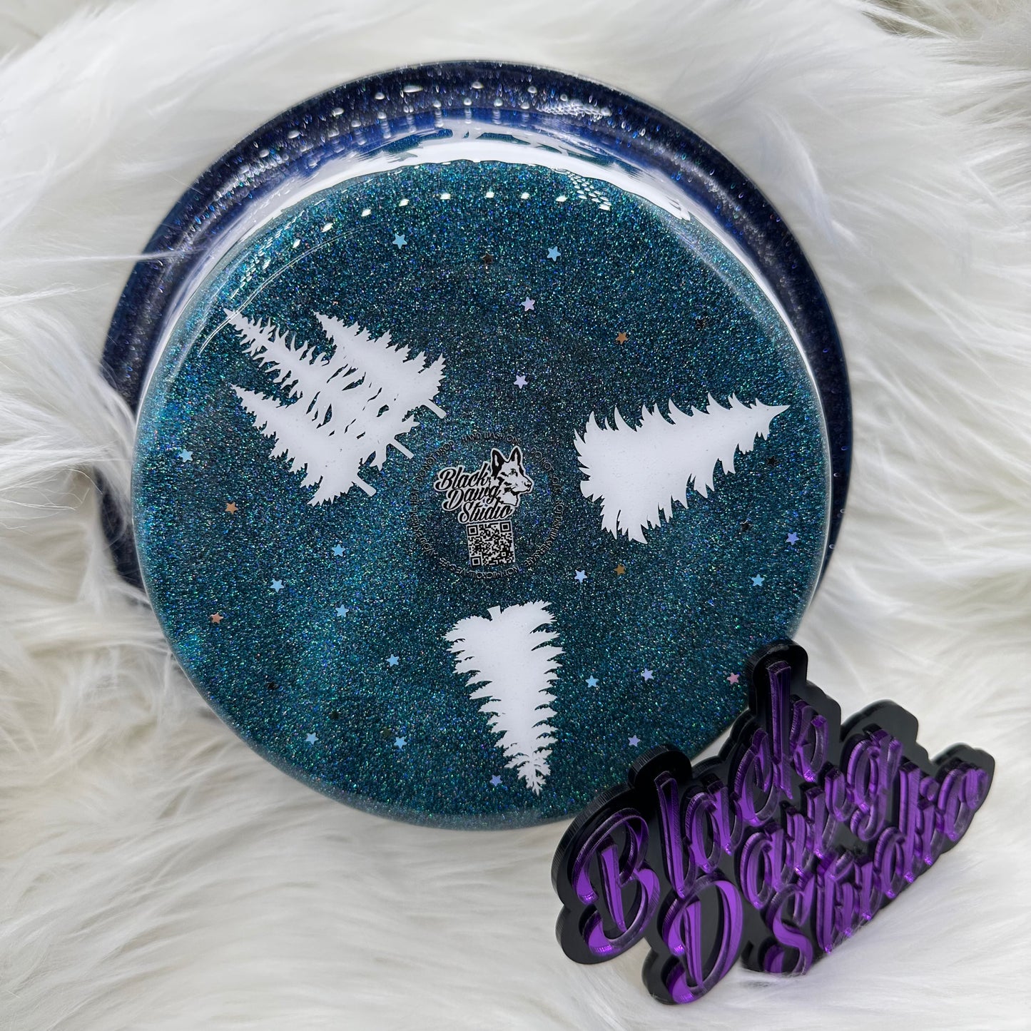 8-inch Dog Bowl - Glitter Night Sky Ombré with Stars | Mountain Landscape | Epoxy Tumbler for Dogs