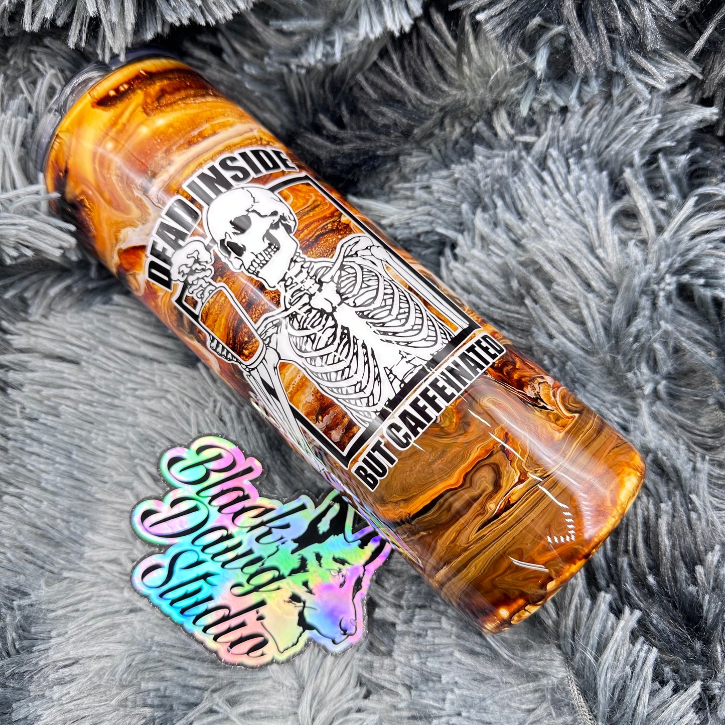 RTS 20oz Skinny Straight Tumbler Coffee Swirl Ink Swirl | Dead Inside But Caffeinated decal | Coffee Lover Tumbler | Coffee Lover Gift