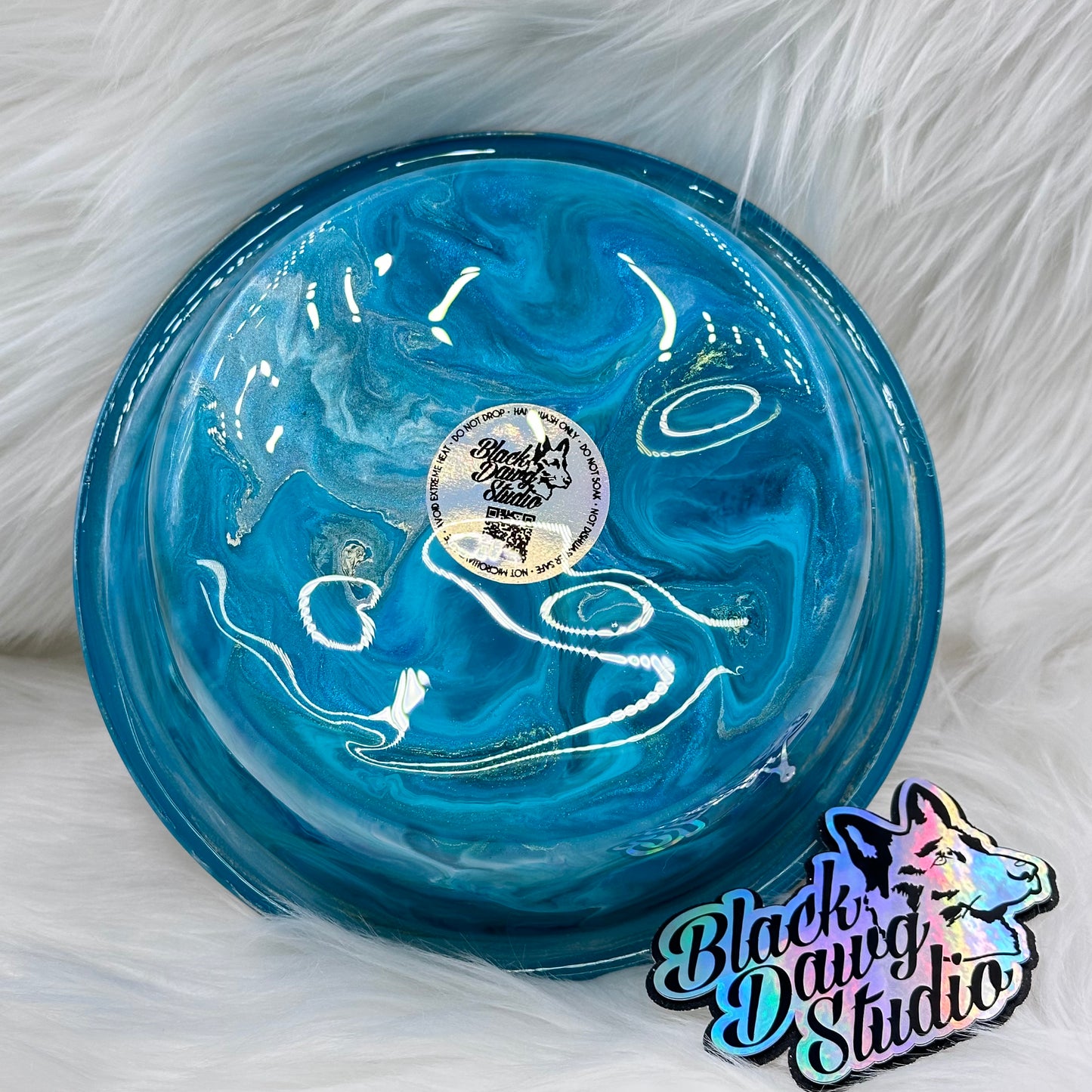 8-inch Dog Bowl Teal Ink and Mica Swirl - Epoxy Tumbler for Dogs