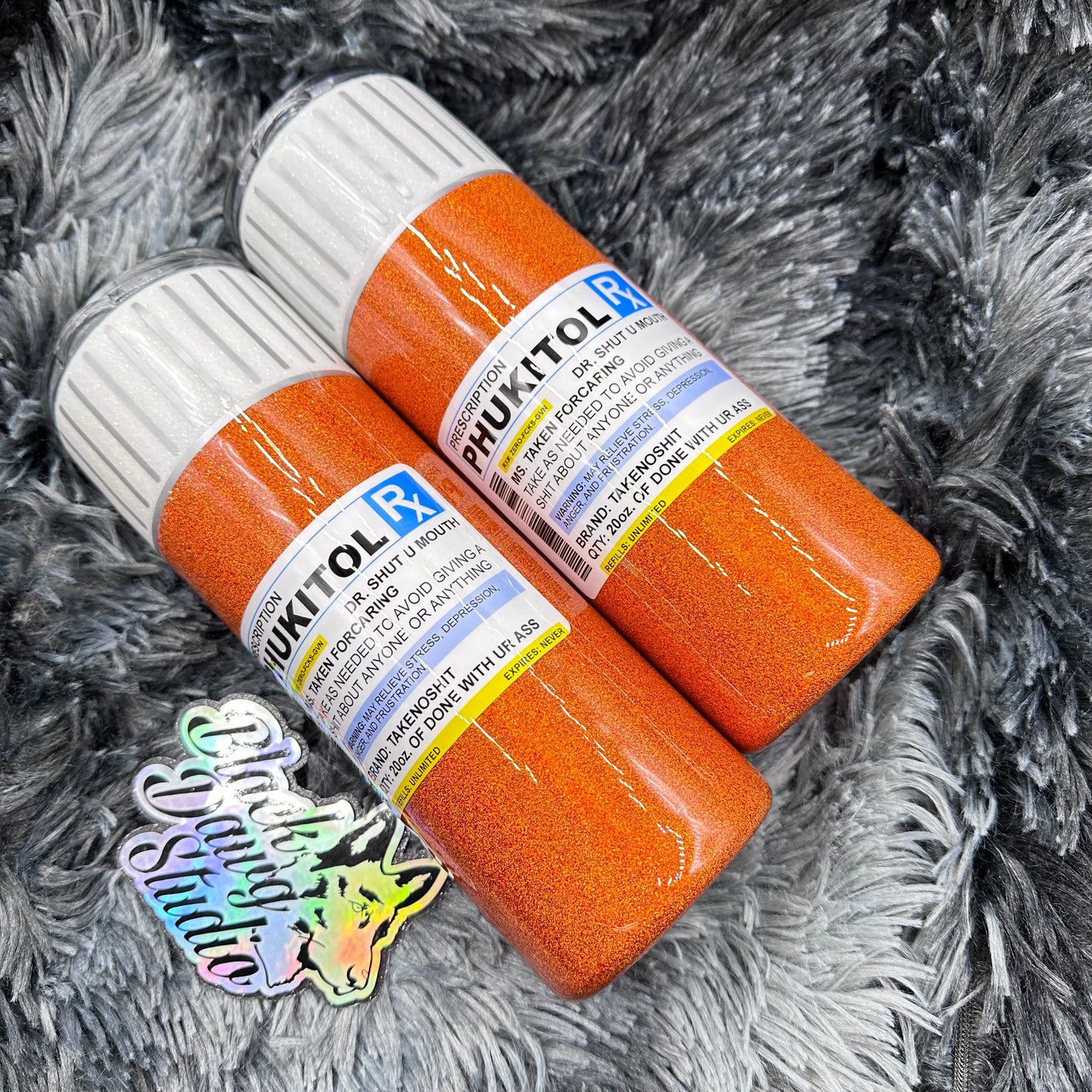 RTS 20oz Skinny Straight Tumbler Glitter Rx Prescription Bottle Pills | Phukitol Rx Label decal | Sarcastic Adult Humor | Medical Nurse Gift