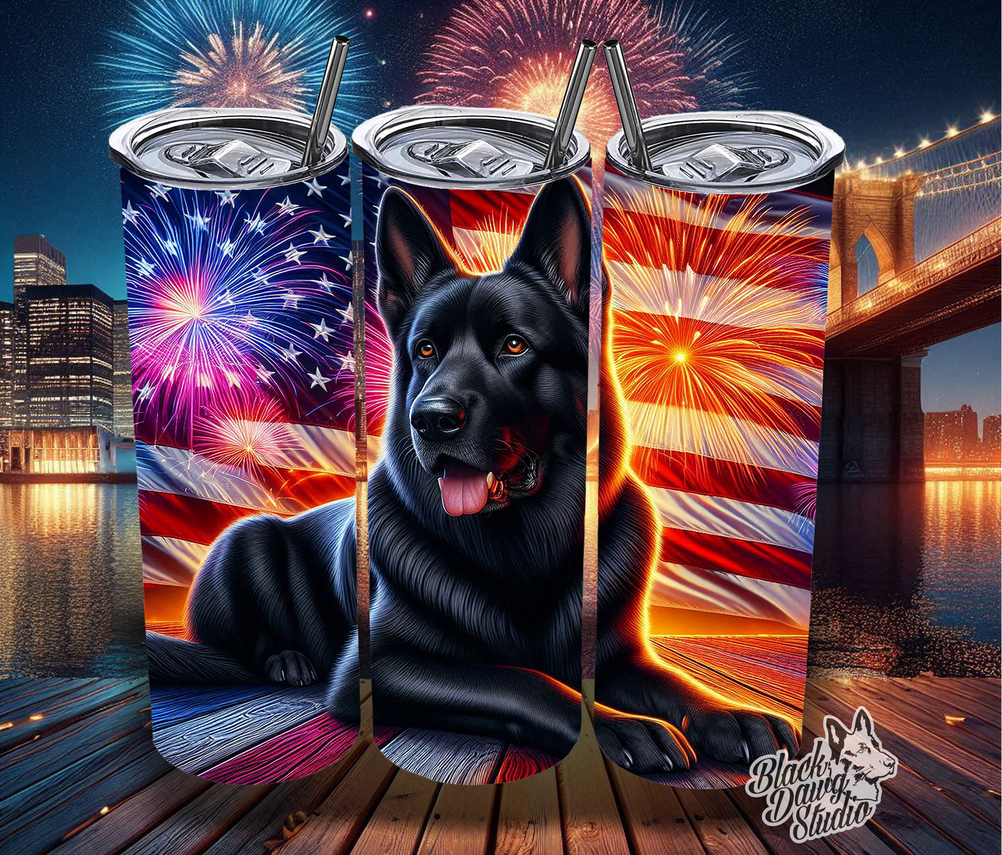 20oz Independence Day Tumbler in German Shepherd, Malinois, Lab, or Pit Bull Designs | Sublimation Printed Tumbler