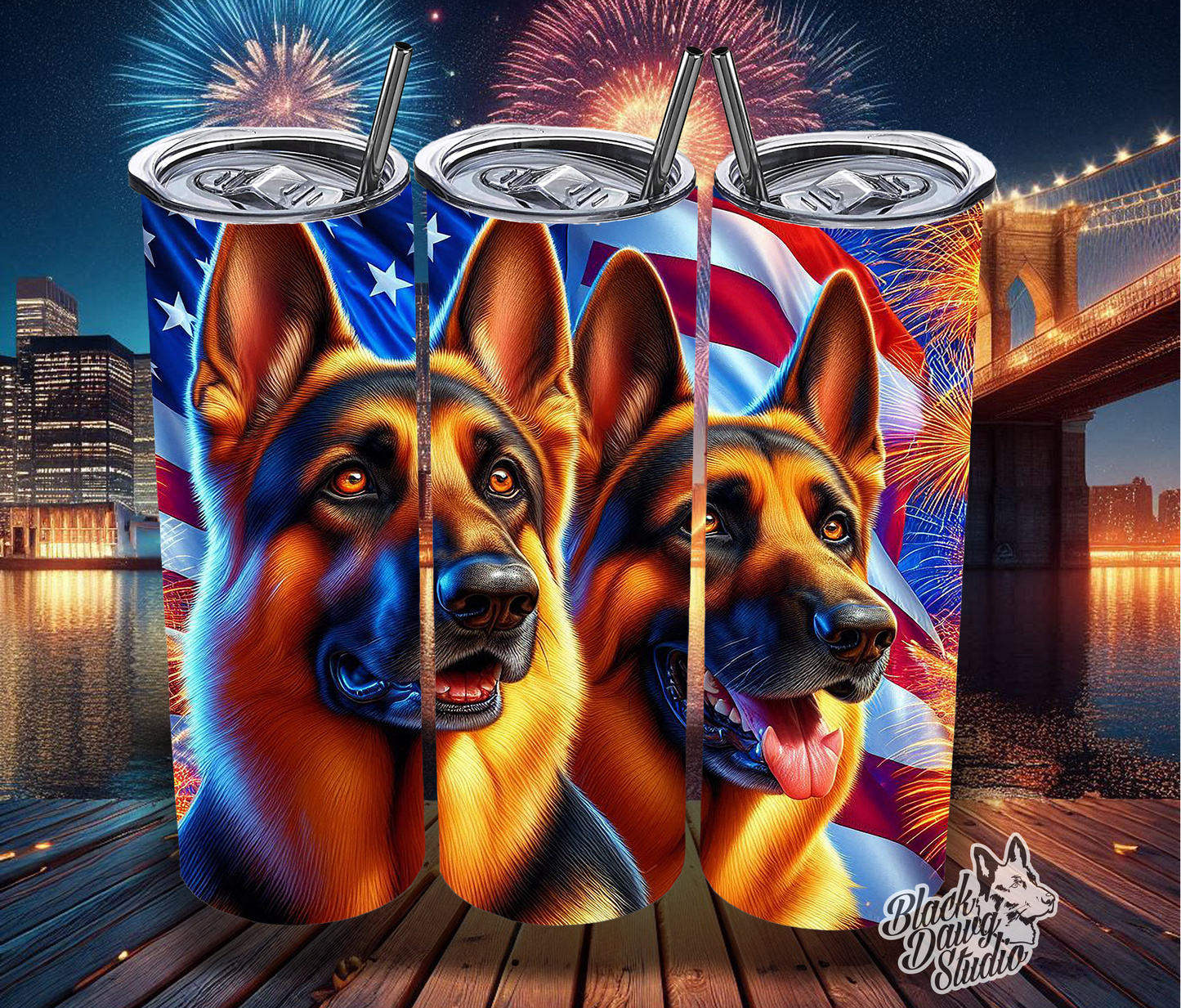 20oz Independence Day Tumbler in German Shepherd, Malinois, Lab, or Pit Bull Designs | Sublimation Printed Tumbler