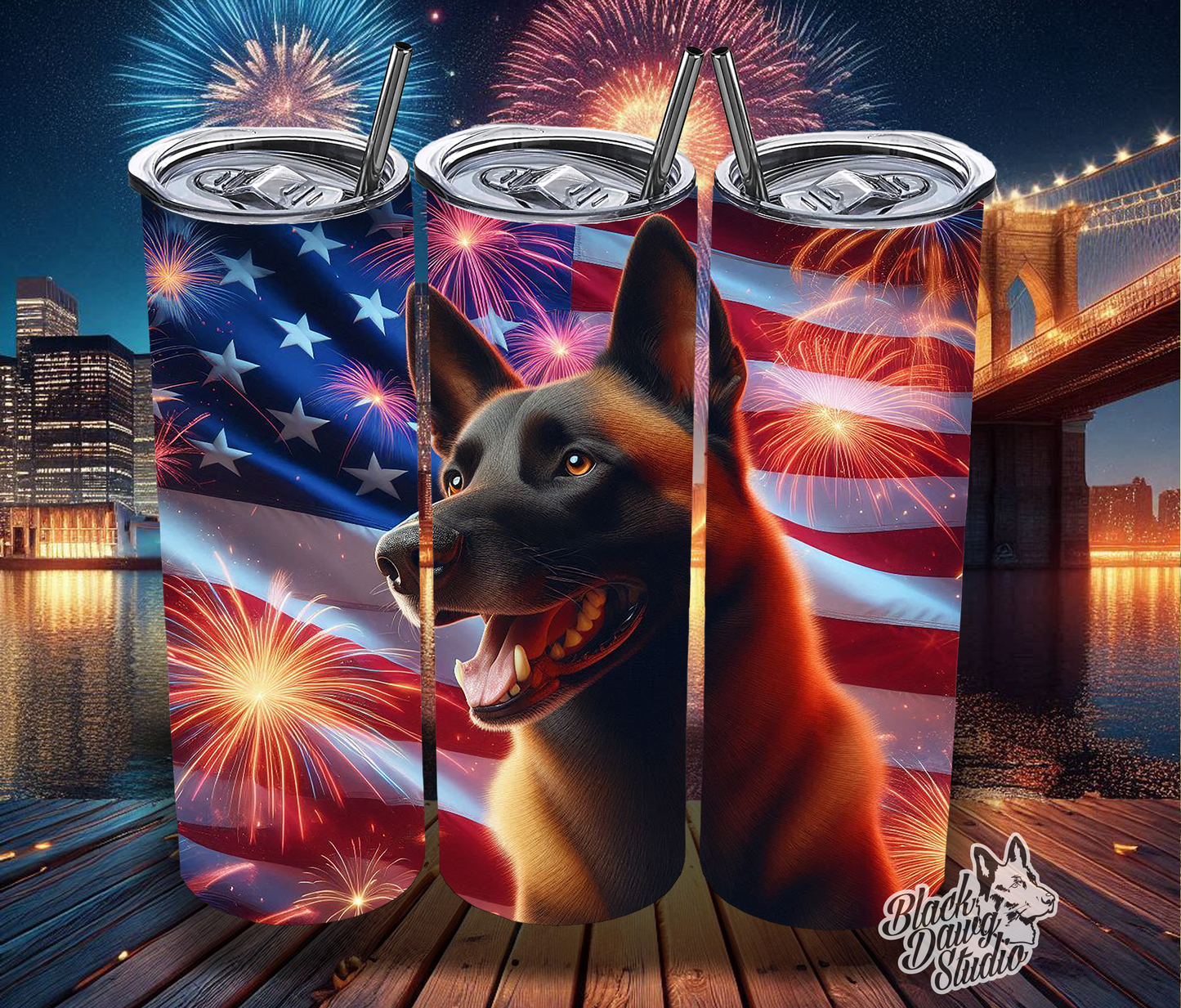 20oz Independence Day Tumbler in German Shepherd, Malinois, Lab, or Pit Bull Designs | Sublimation Printed Tumbler