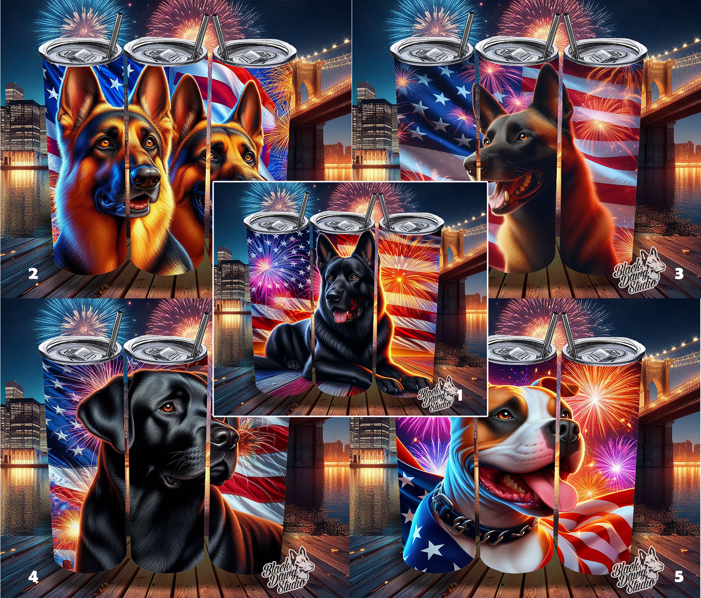 20oz Independence Day Tumbler in German Shepherd, Malinois, Lab, or Pit Bull Designs | Sublimation Printed Tumbler