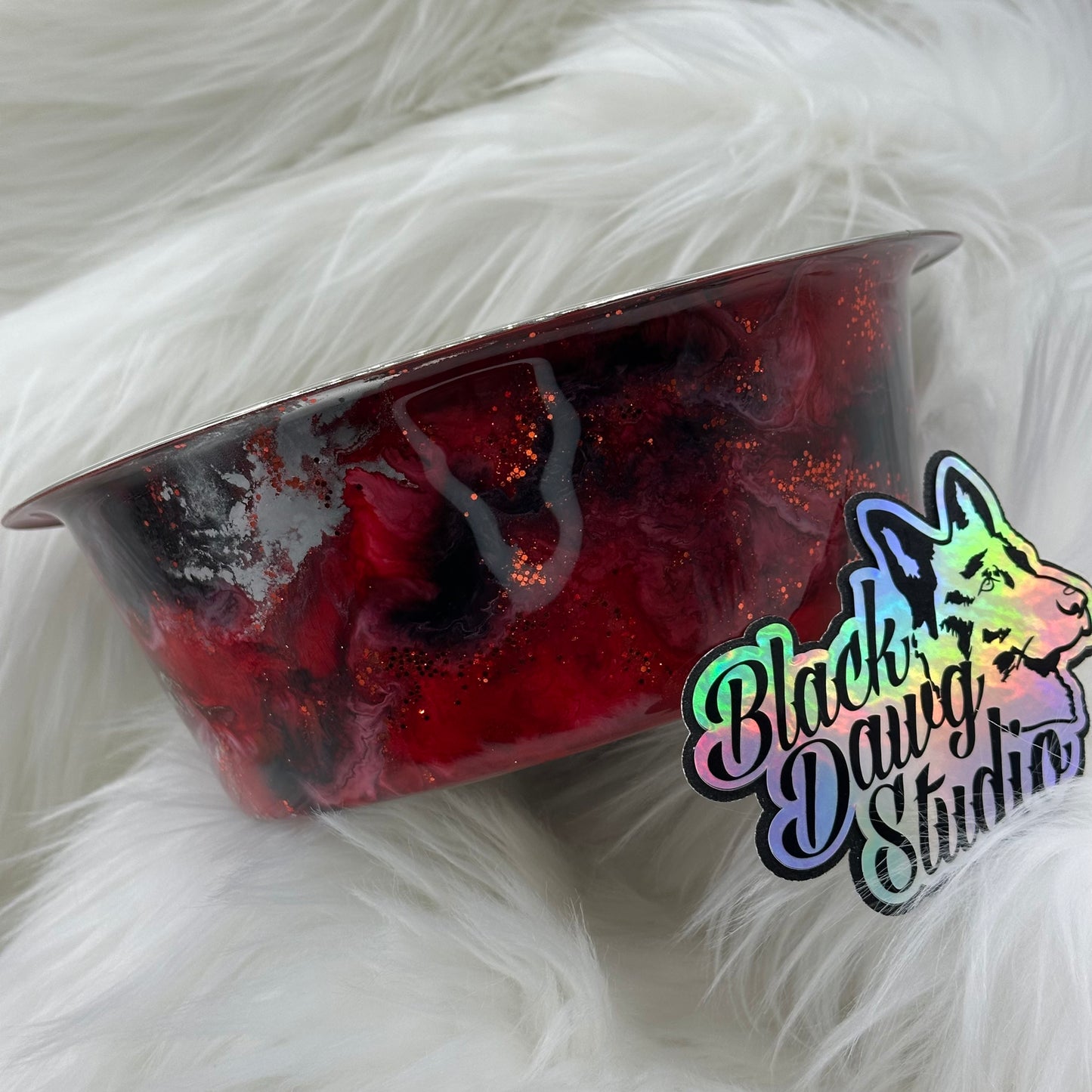 8-inch Dog Bowl Red Ink and Mica Swirl | Epoxy Tumbler for Dogs