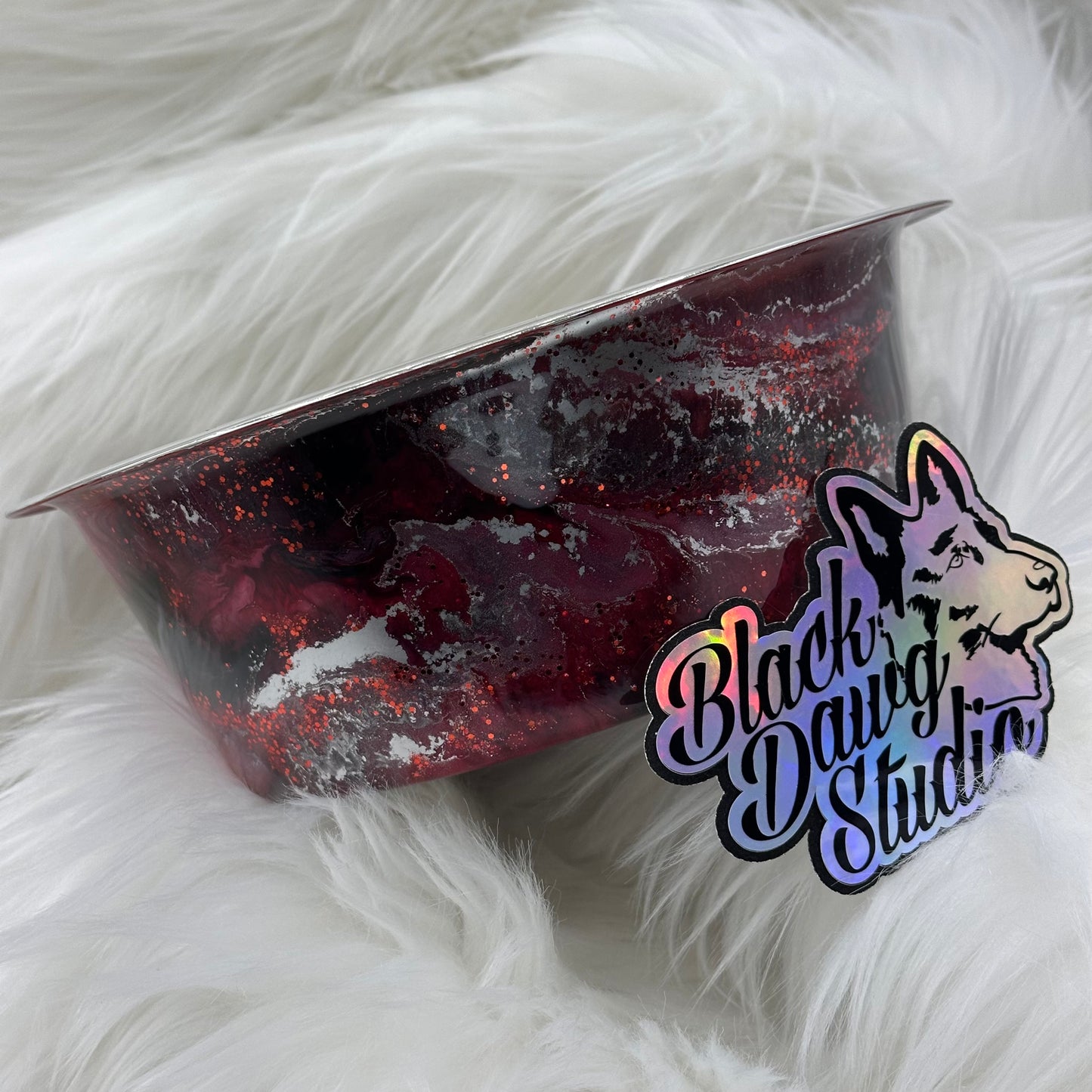 8-inch Dog Bowl Red Ink and Mica Swirl | Epoxy Tumbler for Dogs