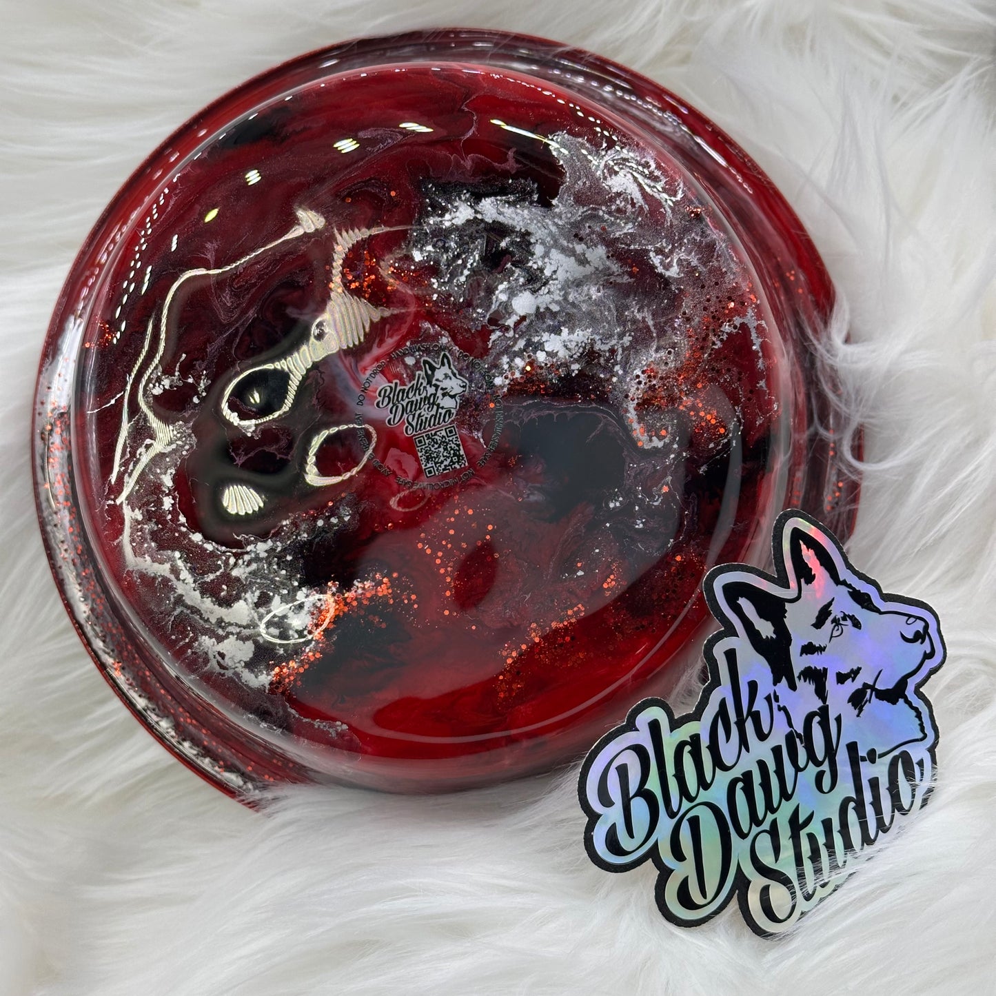 8-inch Dog Bowl Red Ink and Mica Swirl | Epoxy Tumbler for Dogs
