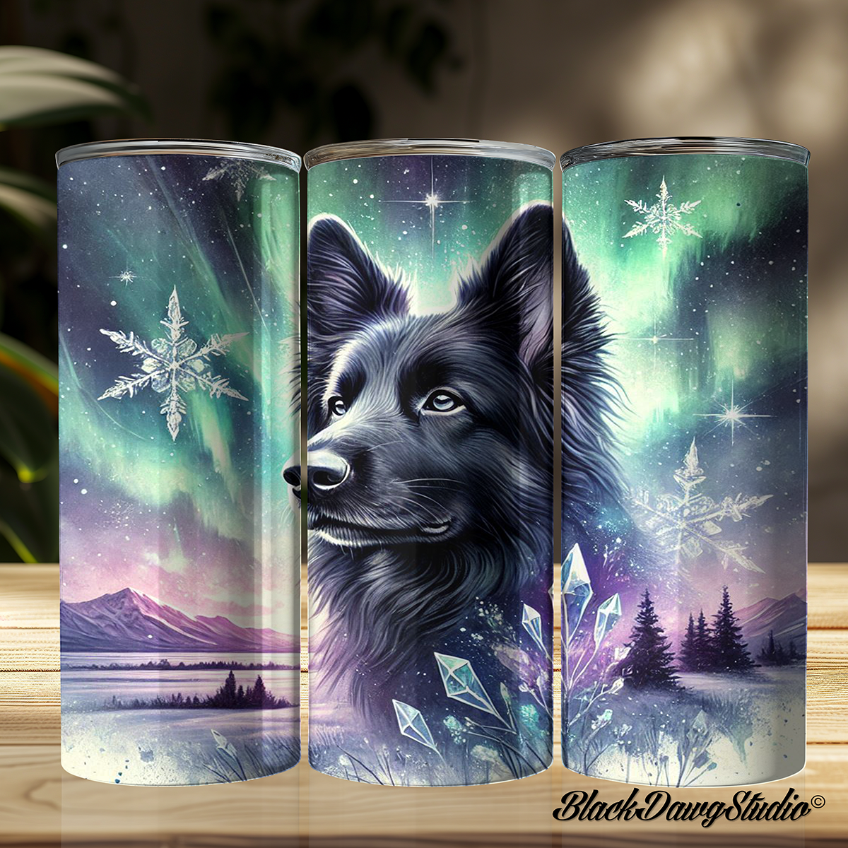 Northern Lights Black German Shepherd Designs | Made to Order | Printed Tumbler