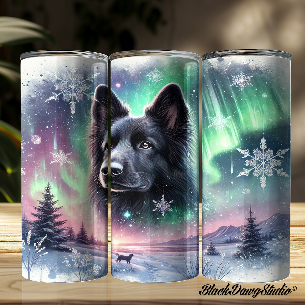 Northern Lights Black German Shepherd Designs | Made to Order | Printed Tumbler