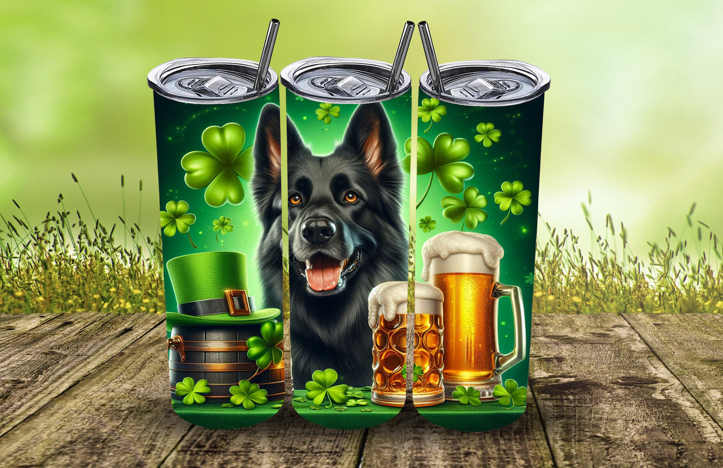 20oz St. Patrick's Day Tumbler in German Shepherd or Malinois Designs | Sublimation Printed Tumbler