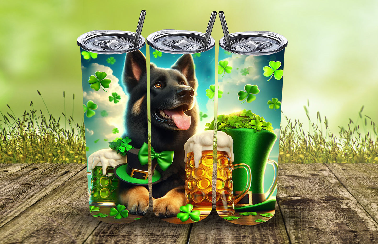 20oz St. Patrick's Day Tumbler in German Shepherd or Malinois Designs | Sublimation Printed Tumbler