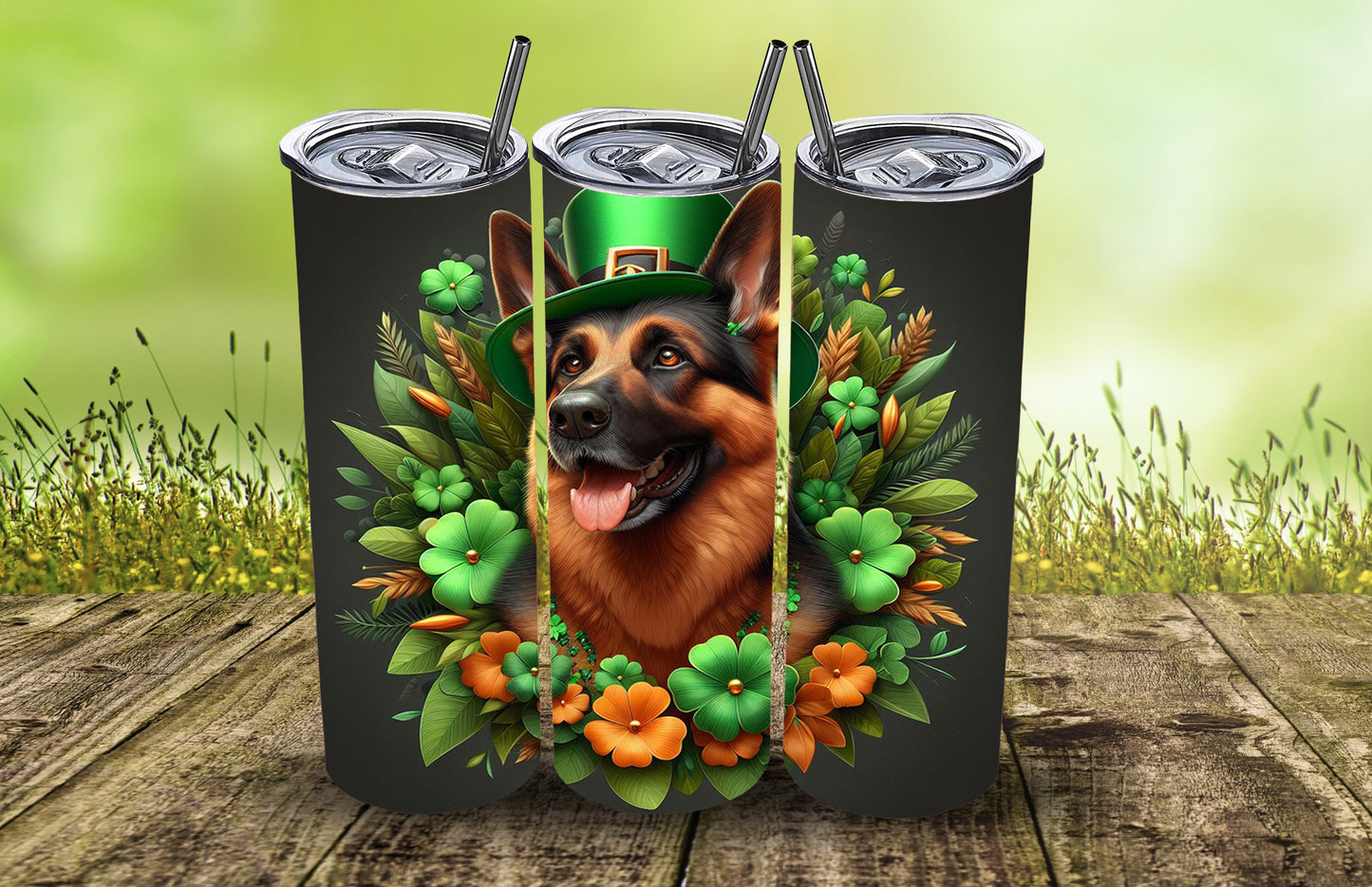 20oz St. Patrick's Day Tumbler in German Shepherd or Malinois Designs | Sublimation Printed Tumbler