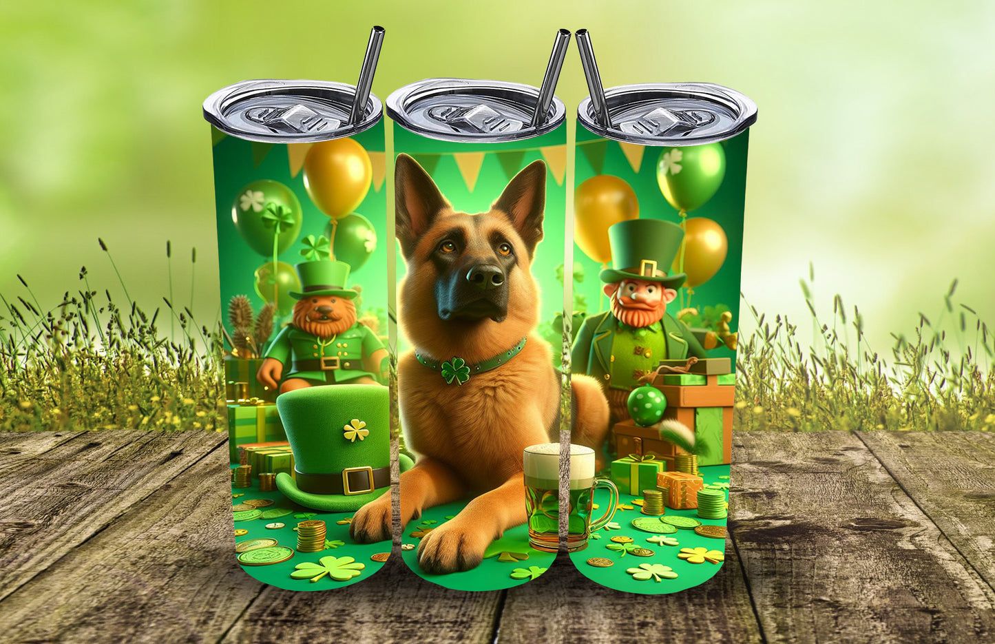 20oz St. Patrick's Day Tumbler in German Shepherd or Malinois Designs | Sublimation Printed Tumbler