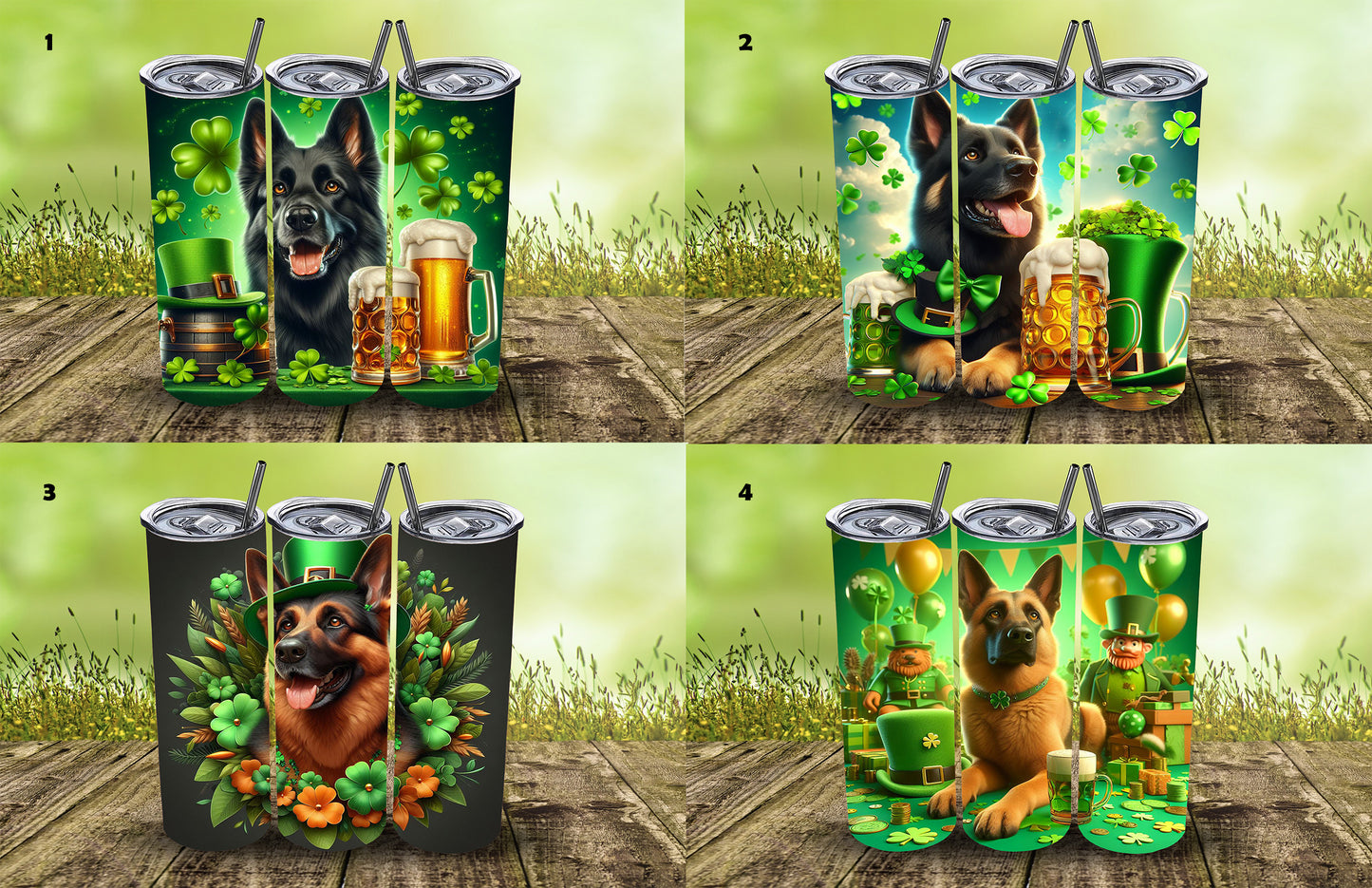 20oz St. Patrick's Day Tumbler in German Shepherd or Malinois Designs | Sublimation Printed Tumbler