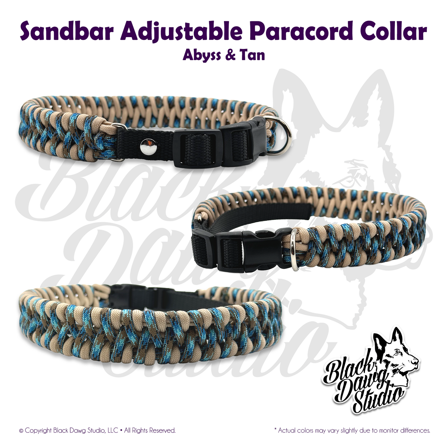 Sandbar Design Adjustable Paracord Dog Collar | Abyss & Tan
