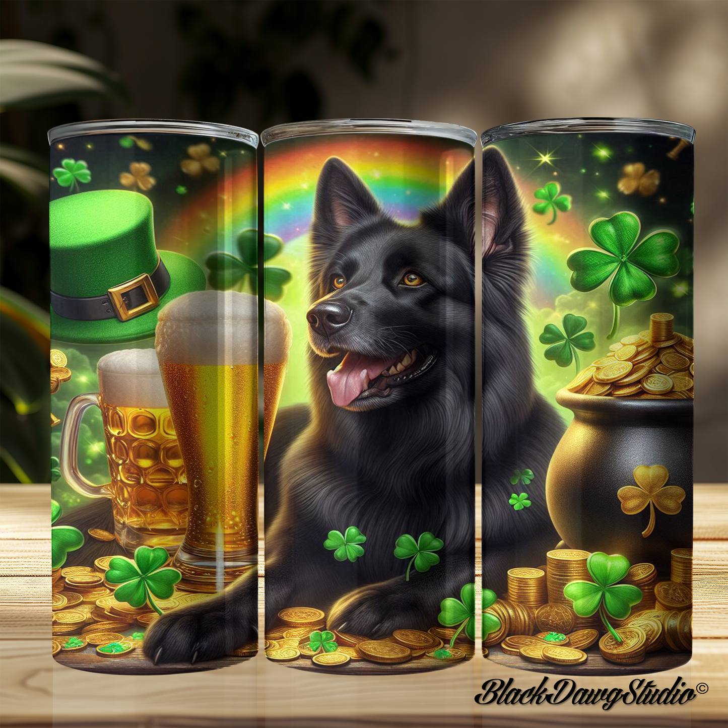 St Patrick's Day Black German Shepherd Designs | Made to Order | Printed Tumbler