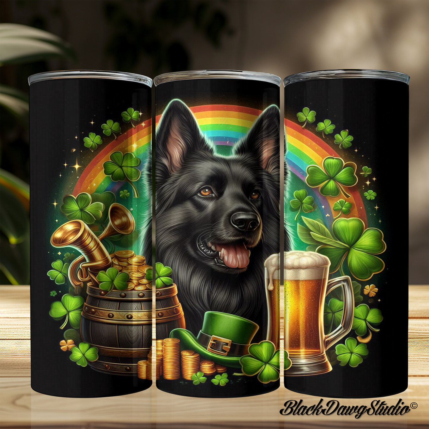St Patrick's Day Black German Shepherd Designs | Made to Order | Printed Tumbler