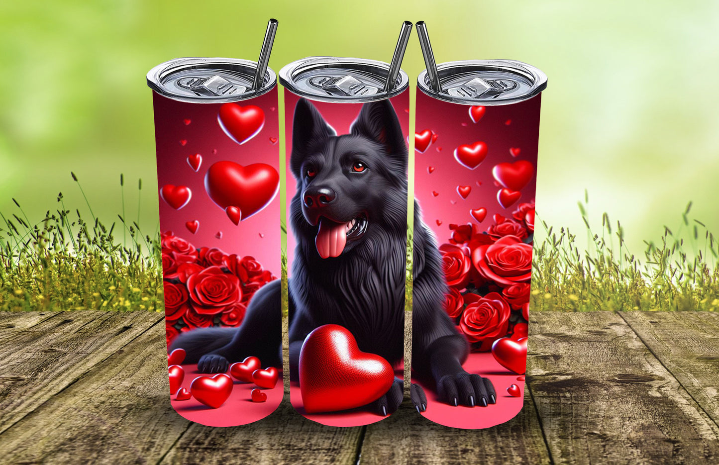 20oz Valentine's Day Tumbler in German Shepherd or Malinois Designs | Sublimation Printed Tumbler