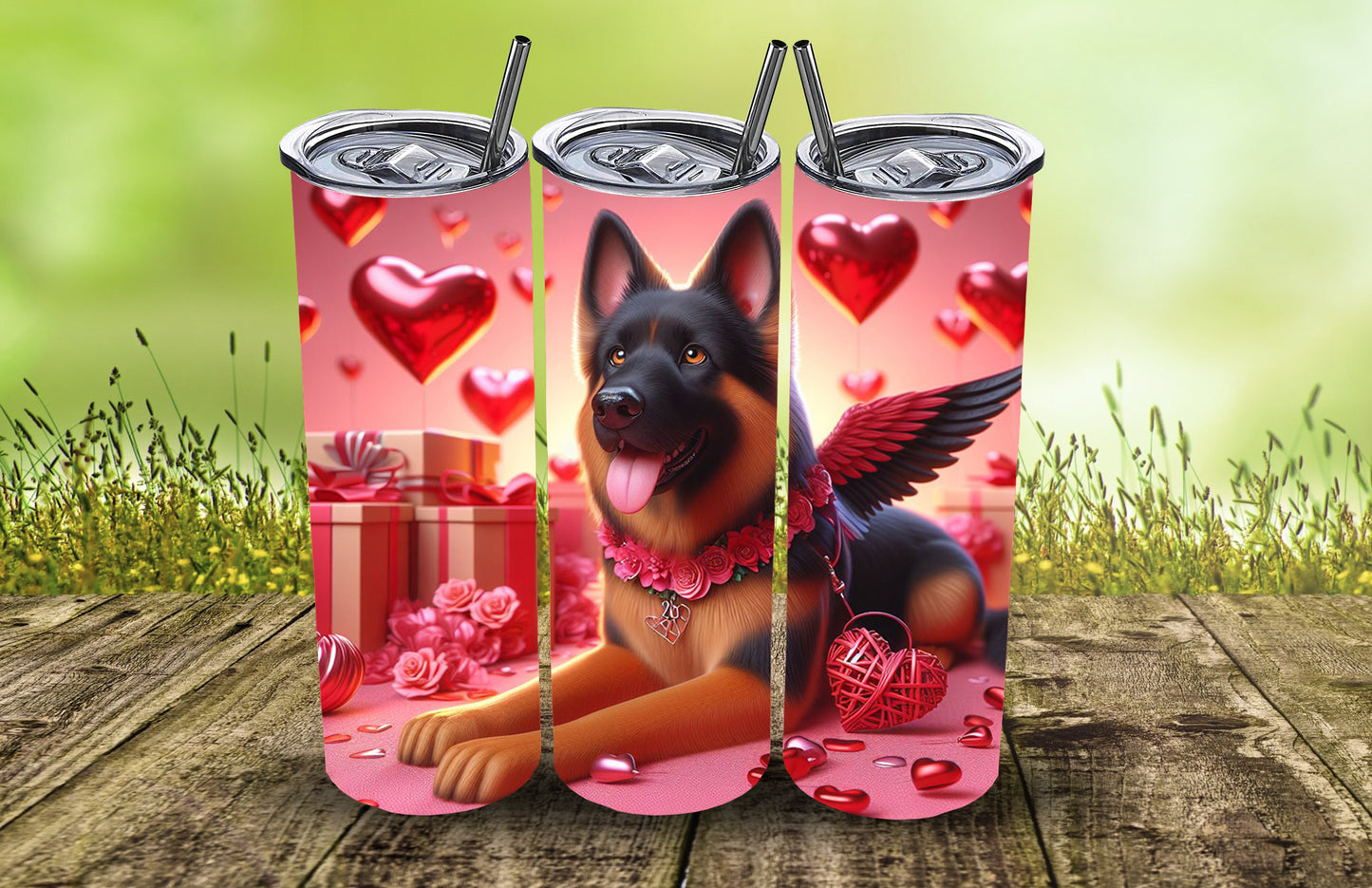 20oz Valentine's Day Tumbler in German Shepherd or Malinois Designs | Sublimation Printed Tumbler