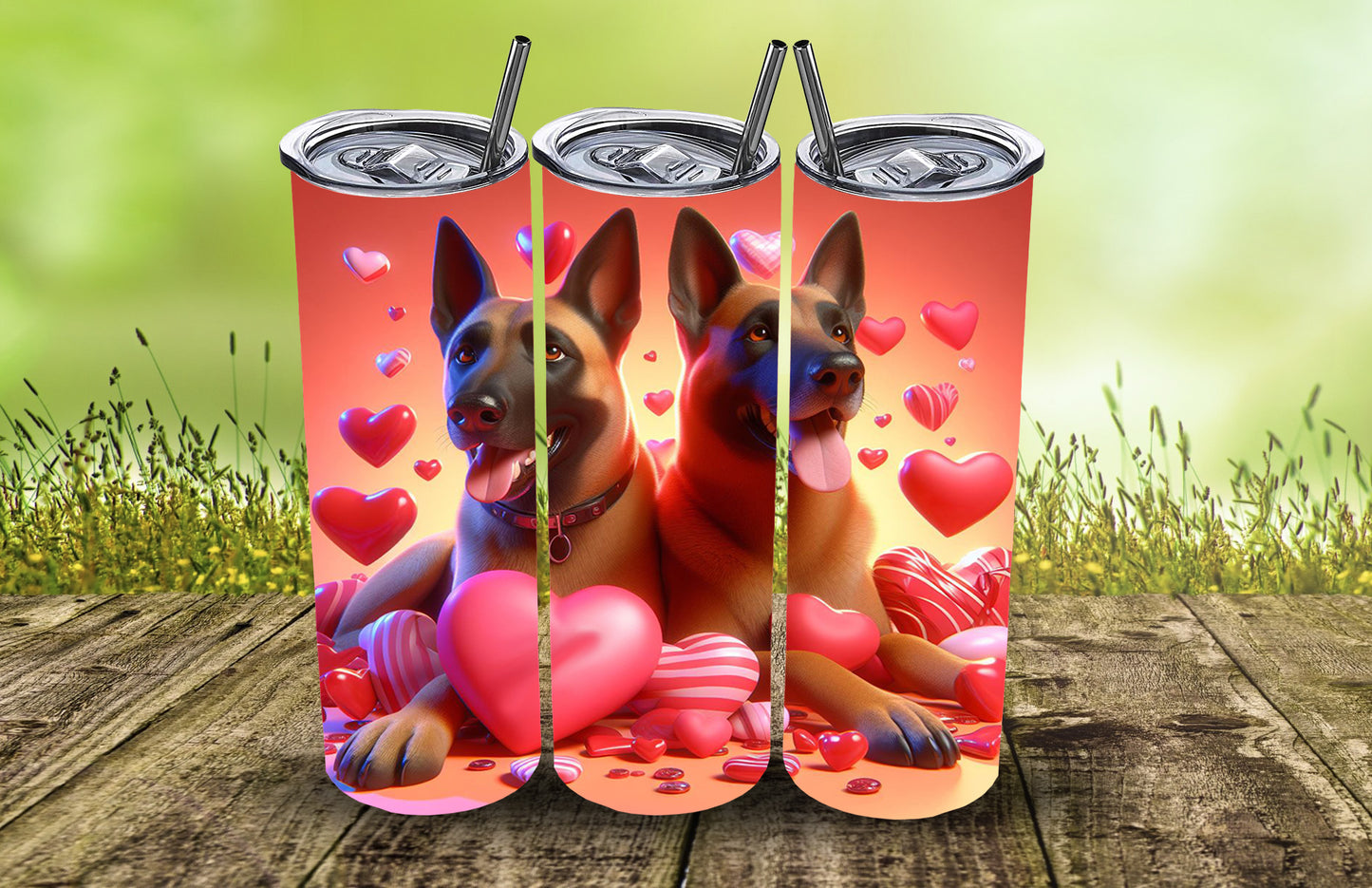 20oz Valentine's Day Tumbler in German Shepherd or Malinois Designs | Sublimation Printed Tumbler
