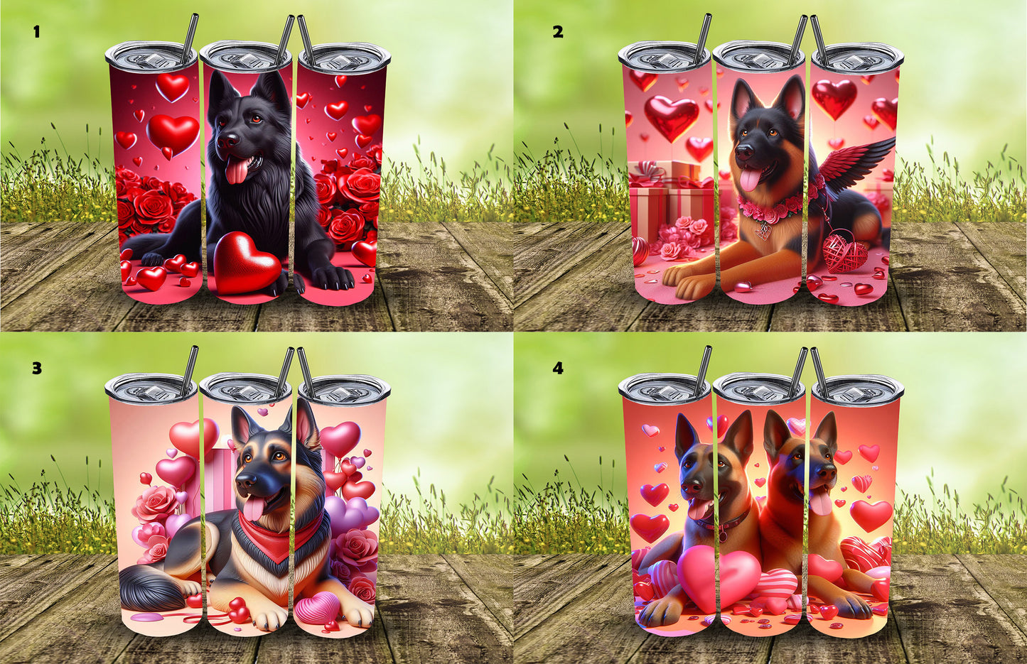 20oz Valentine's Day Tumbler in German Shepherd or Malinois Designs | Sublimation Printed Tumbler