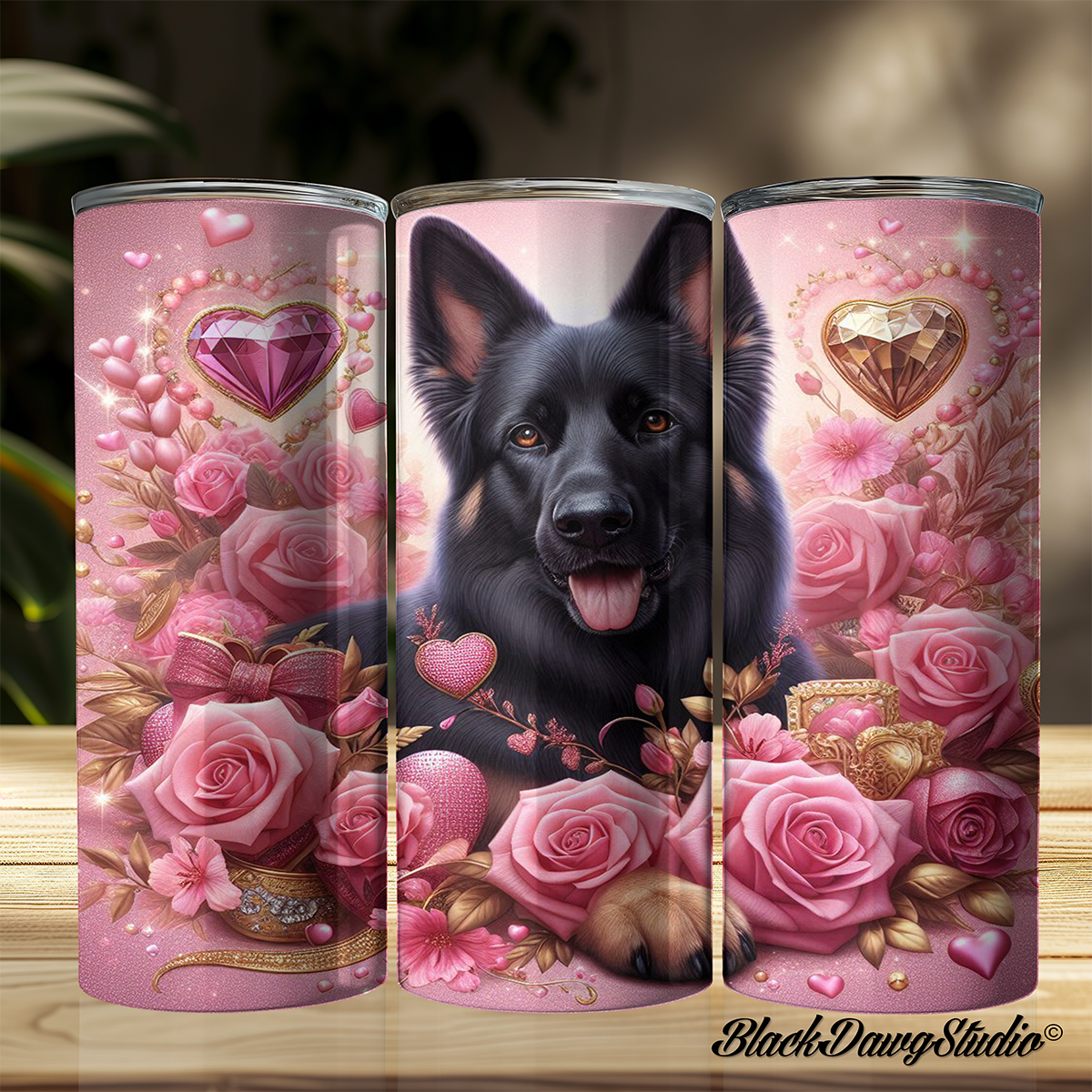Valentine's Day Black German Shepherd Design | Made to Order | Printed Tumbler