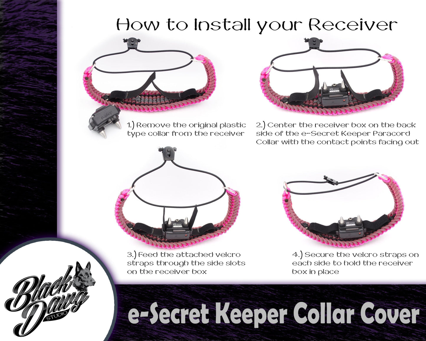 e-Secret Keeper Paracord Collar - Electric/Remote Training Collar Cover - Rose Pink, Pink Camo, Neon Pink, Pink Camo, and Silver
