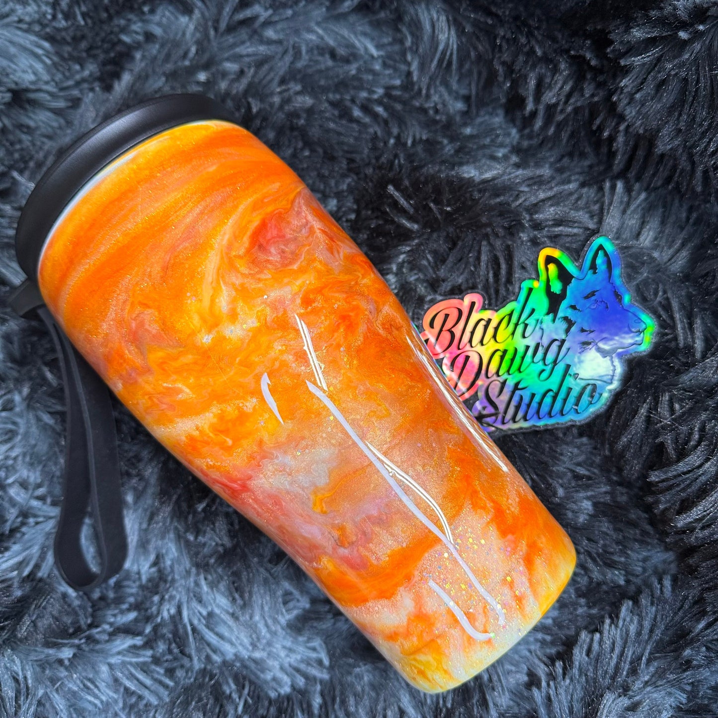 RTS 30oz Modern Curve Duo Tumbler Orange Ink Swirl Glow in the Dark | Sunshine Mixed with a Little Hurricane decal | Sassy Sarcastic Tumbler
