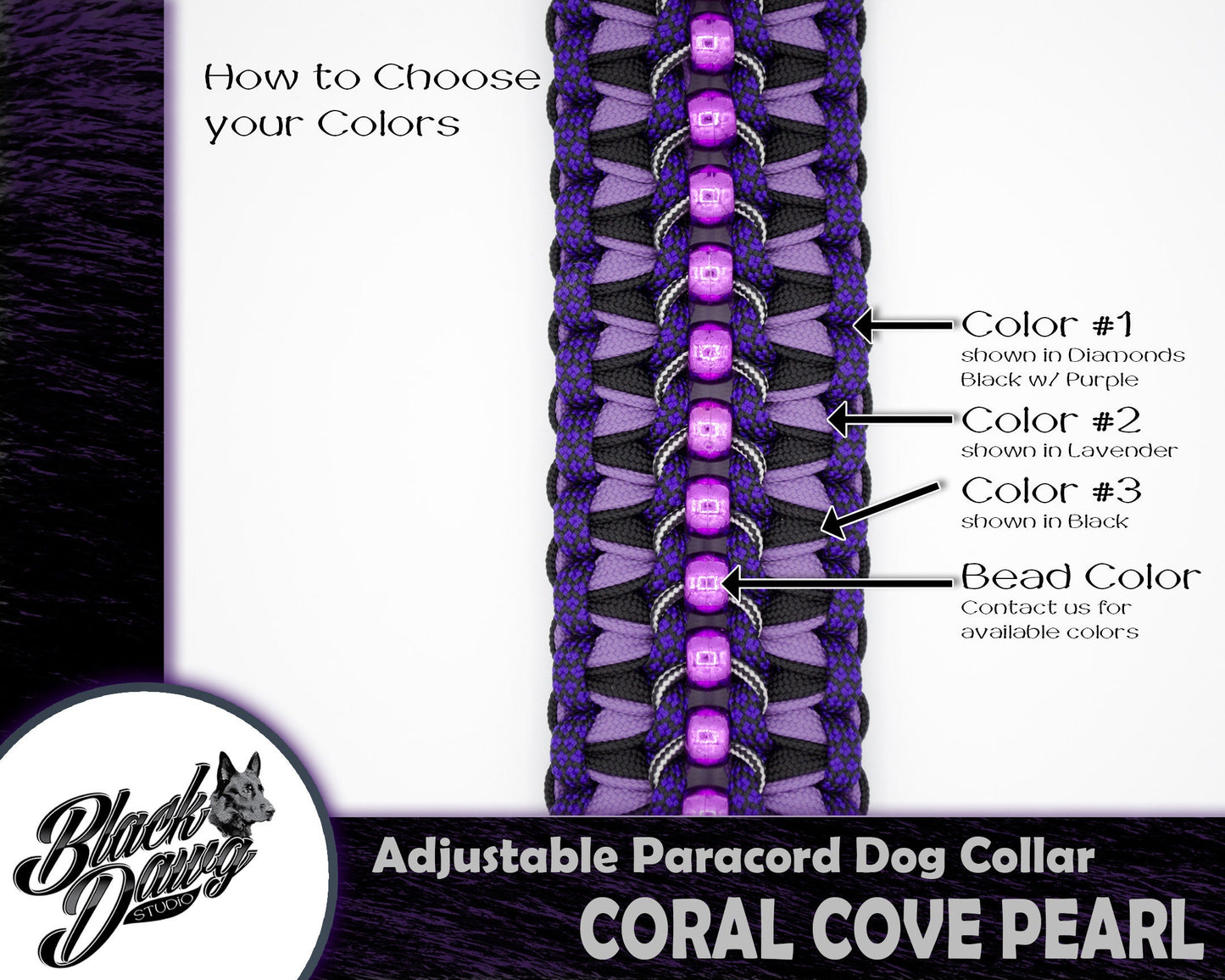 Coral Cove Pearl Adjustable Paracord Dog Collar ***CUSTOM ORDER***