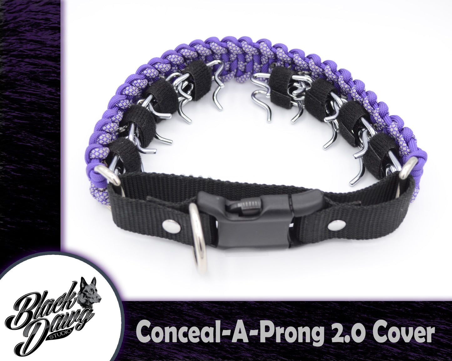 Conceal-A-Prong 2.0 - Paracord Prong Collar Cover - 7 Links in Plasma and Purple