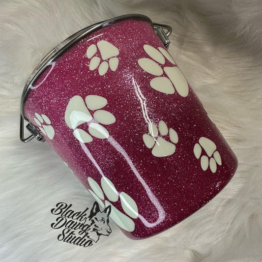 Dog Tumblers - Water Bucket Pail Food Bowl- Epoxy Tumbler for Dogs - Glitter Ombré with Paw Prints Create Your Own