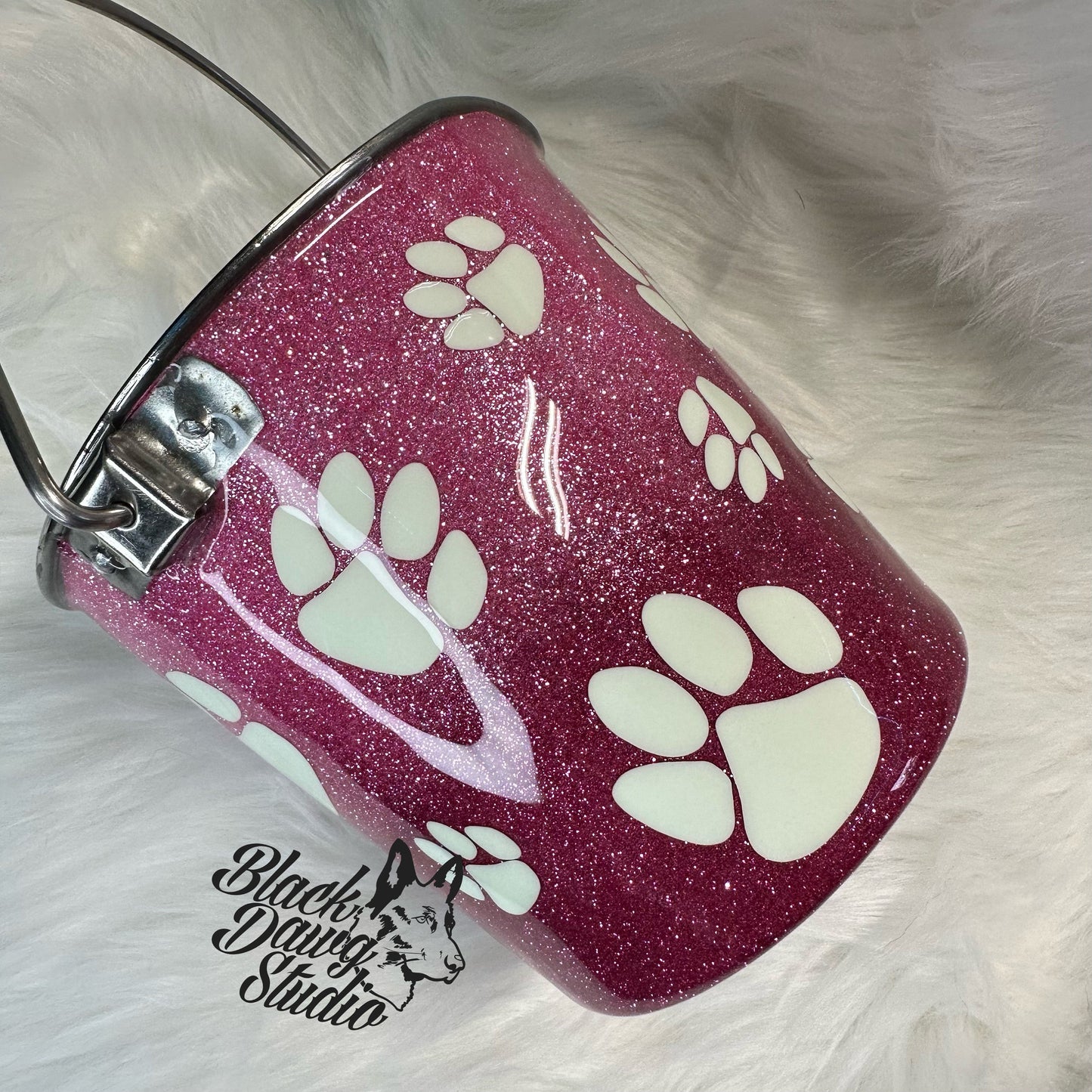 Dog Tumblers - Water Bucket Pail Food Bowl- Epoxy Tumbler for Dogs - Glitter Ombré with Paw Prints Create Your Own