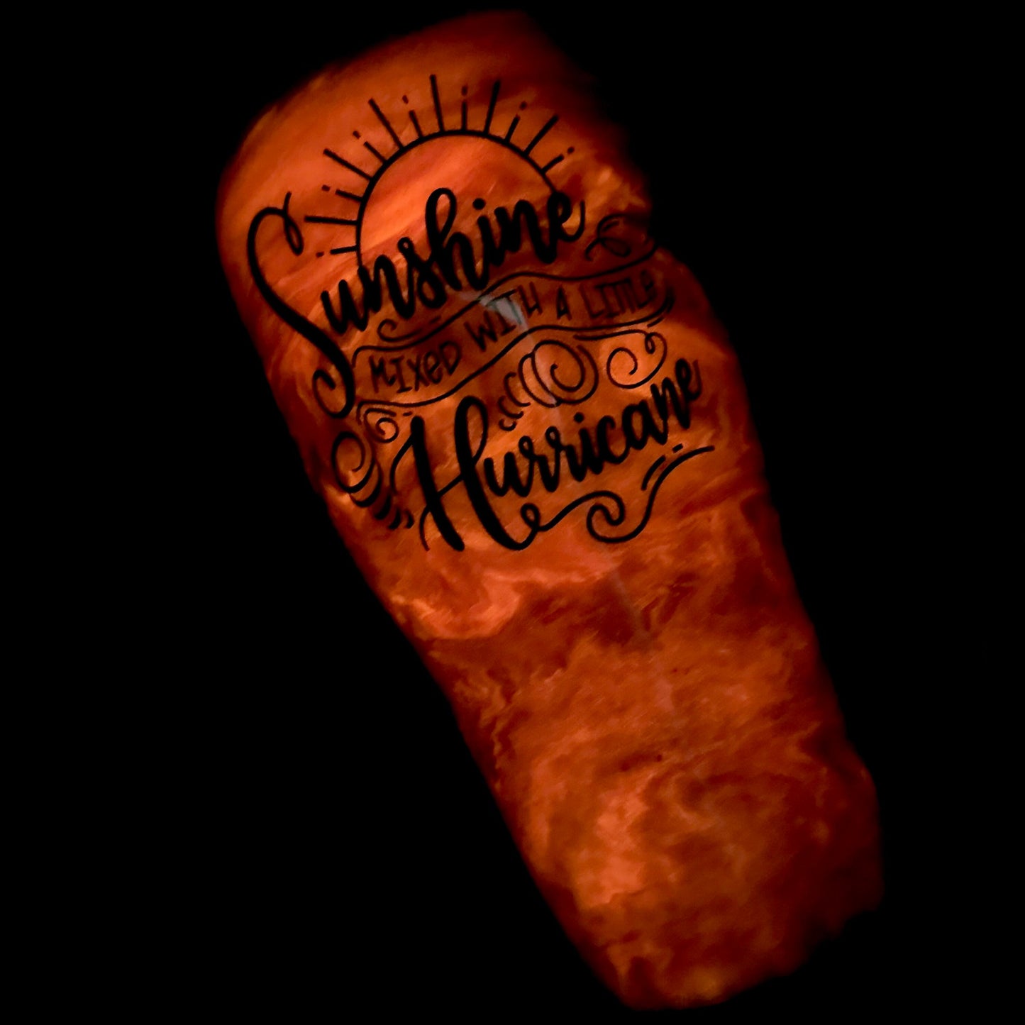 RTS 30oz Modern Curve Duo Tumbler Orange Ink Swirl Glow in the Dark | Sunshine Mixed with a Little Hurricane decal | Sassy Sarcastic Tumbler