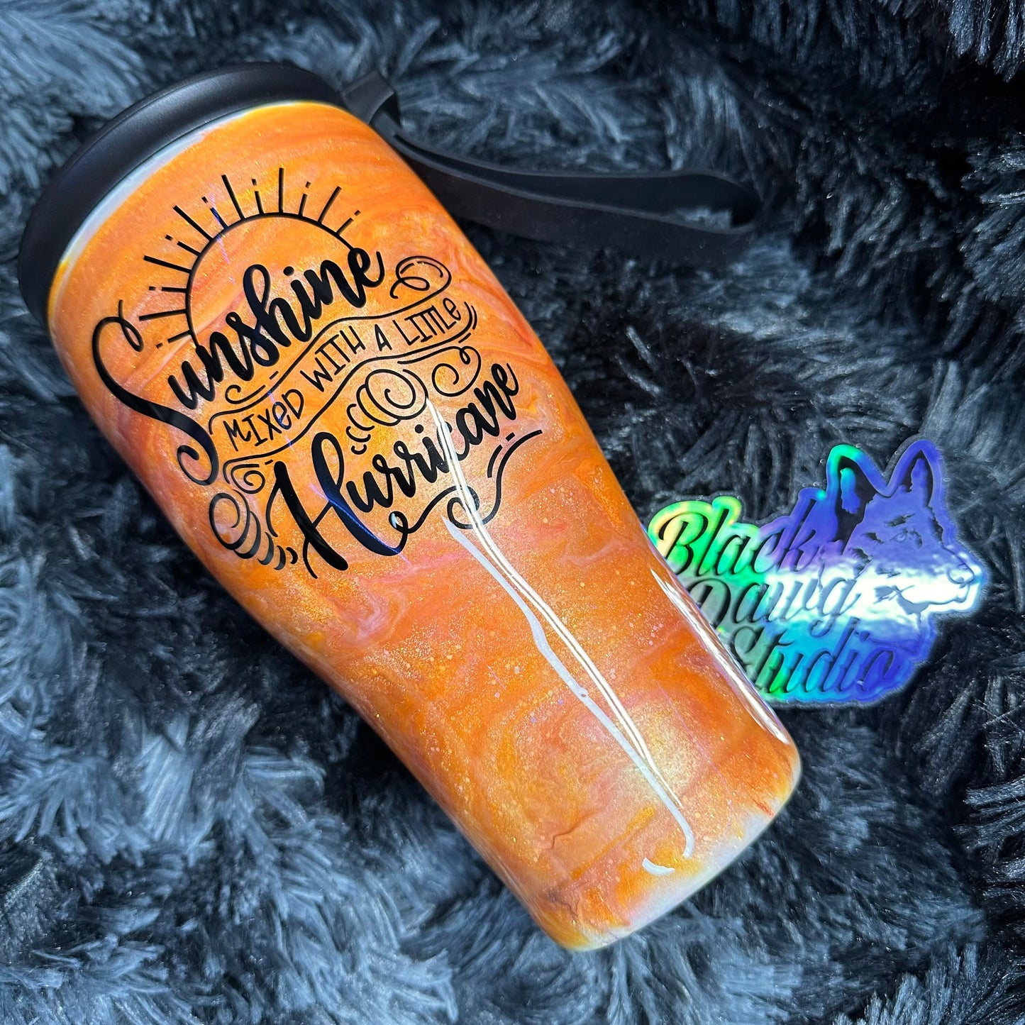 RTS 30oz Modern Curve Duo Tumbler Orange Ink Swirl Glow in the Dark | Sunshine Mixed with a Little Hurricane decal | Sassy Sarcastic Tumbler