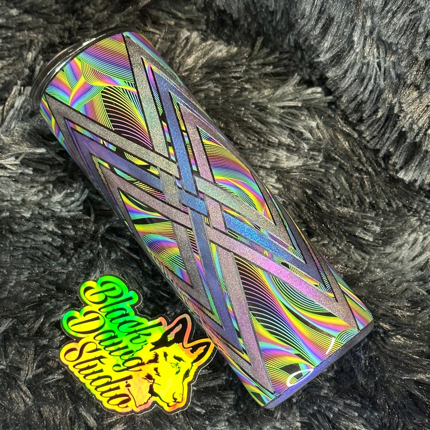 RTS 20oz Skinny Straight Tumbler Color Waves Shimmer Color Shift Basket Weave Design