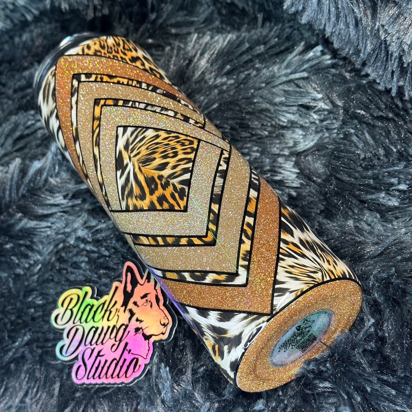 RTS 20oz Skinny Straight Tumbler Wild Cat Animal Print Glitter Basket Weave Design
