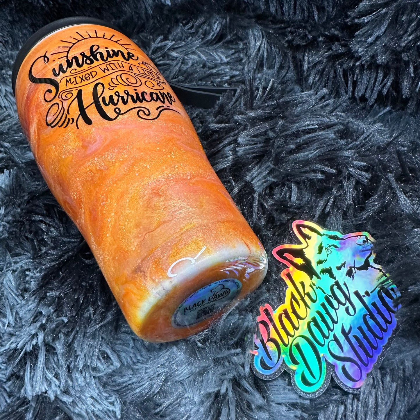 RTS 30oz Modern Curve Duo Tumbler Orange Ink Swirl Glow in the Dark | Sunshine Mixed with a Little Hurricane decal | Sassy Sarcastic Tumbler