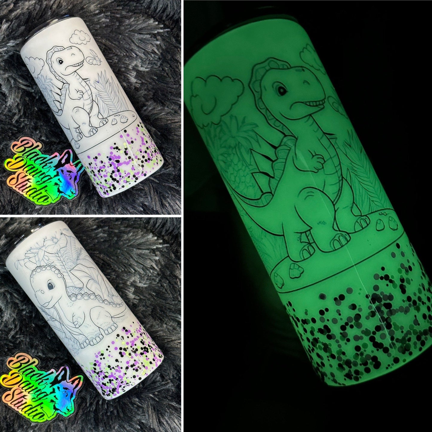 RTS 15oz Skinny Straight Tumbler Coloring Book Designs Glow in the Dark with Washable Markers | 8 Designs | Children’s Gift | Kids Tumbler