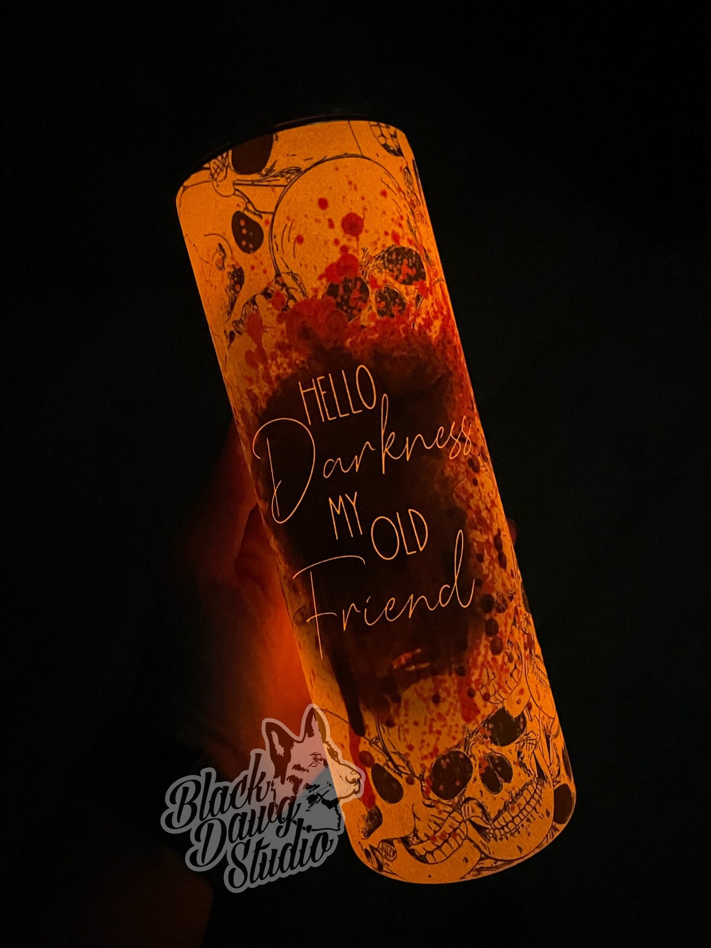 RTS 20oz Skinny Straight Tumbler Glow in the Dark Skulls | Hello Darkness My Old Friend | Dark Humor | Sublimation Printed Tumbler