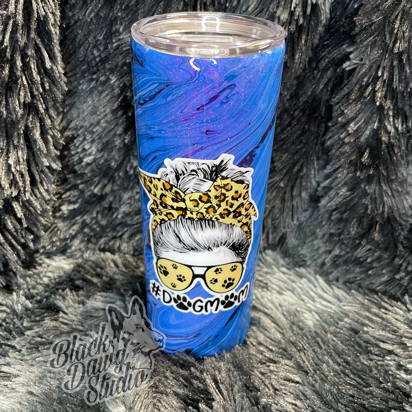 RTS 20oz Skinny Straight Tumbler Dog Mom Glitter Hydro Dip | Messy Bun Dog Mom | Mothers Day Gift | Dog Lover Gift