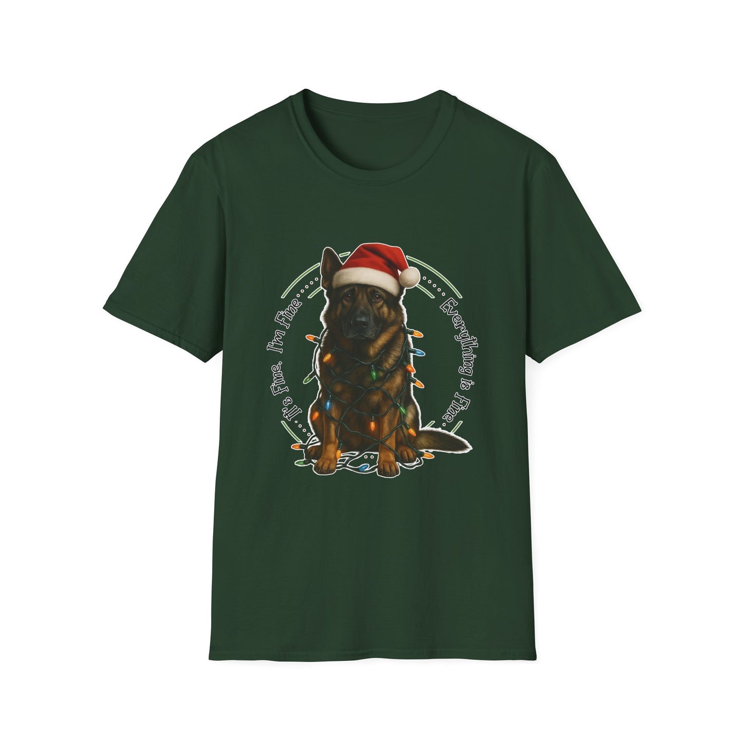 It’s Fine I’m Fine… Everything’s Fine - Christmas German Shepherd in Santa Hat with Lights T-Shirt