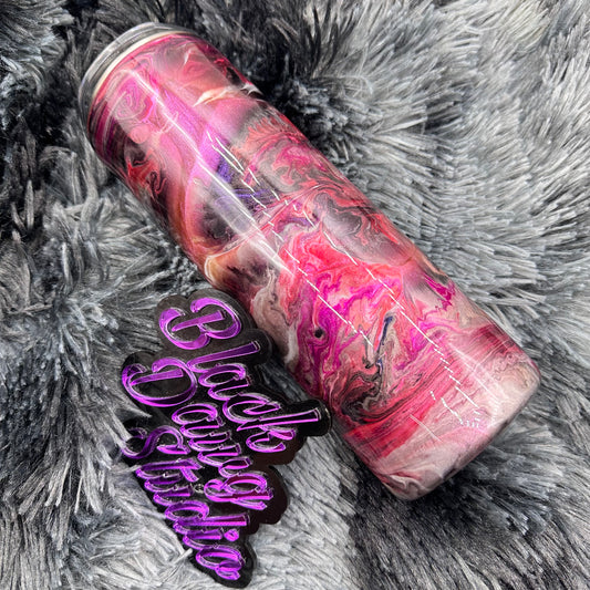 RTS 20oz Skinny Straight Tumbler | Whisper Technique in Color Shifting Chameleons | Maroon Burgundy Rose Gold